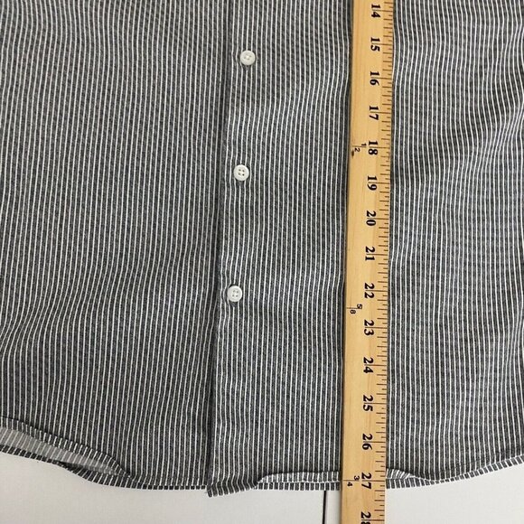 01.Algo Mens Medium Regular Fit Button Up Shirt Gray Stripe Cotton Stretch - Picture 9 of 9